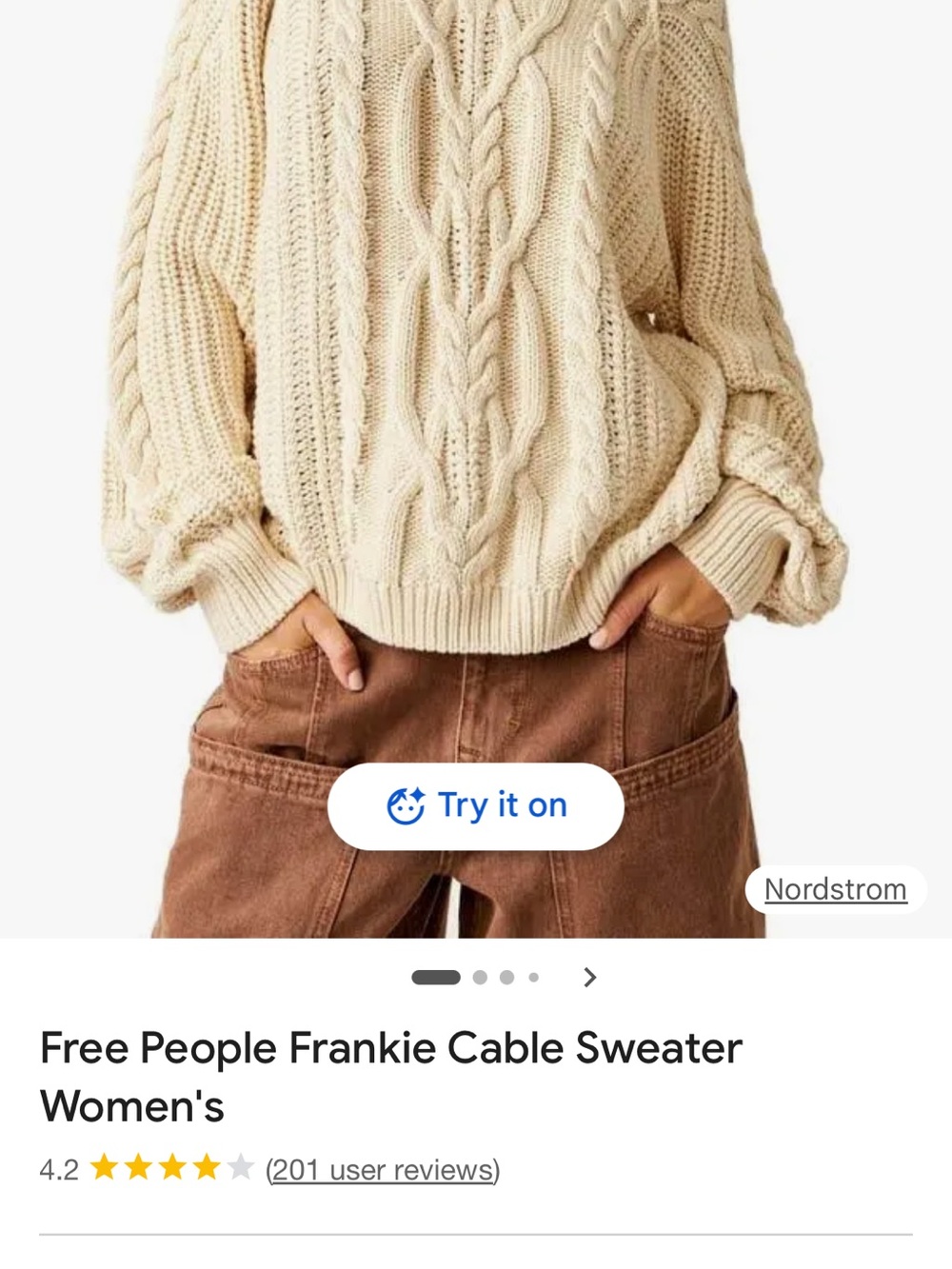 Free People Cable Knit Crew Sweater in PINK